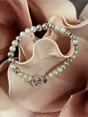 Silpada “Feminine Flair” Pearl & Silver Bead Toggle Bracelet - Retired